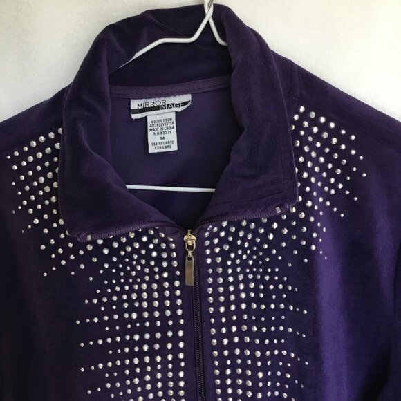 Mirror Image Vintage Sweatshirt Silver Studded Deep Purple Velour Sz Medium Zip - Picture 3 of 6